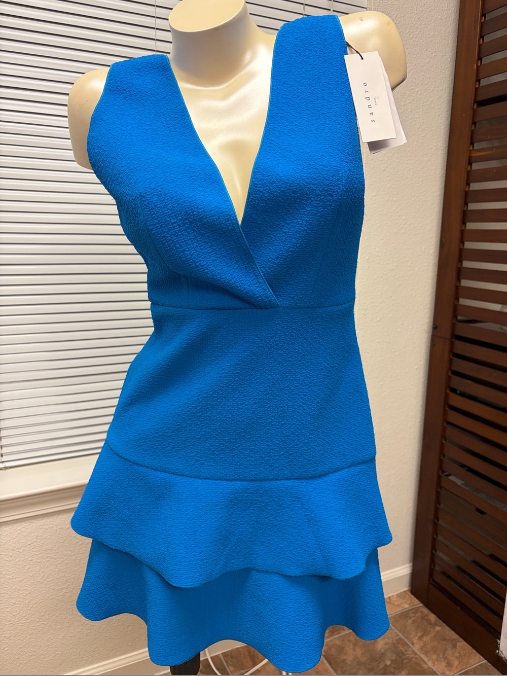 Sandro Vibrant Blue V-Neck Tiered Mini Dress